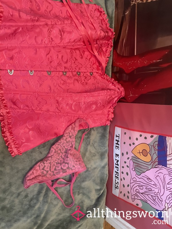 Pretty In Pink Corset & Thong Set – Worn, Soft, & Seductive 💖