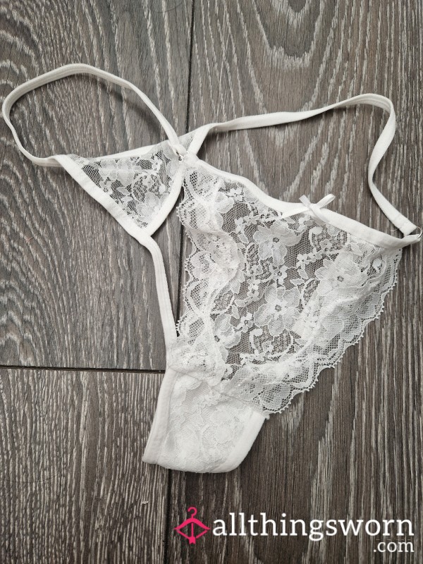 Pretty Lacey White Thong 🤍