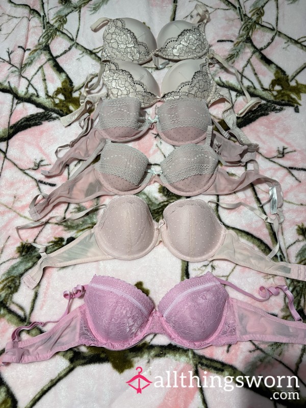 Pretty Light Pinks Girly Bras 34b And 34c Worn For A Day By Me Petite Little Suckable Titties 😛