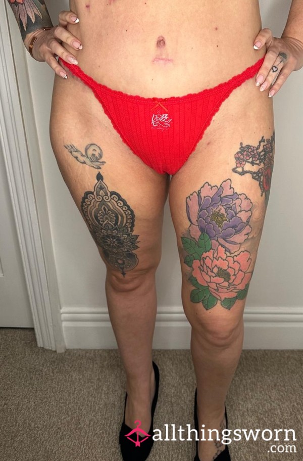 Pretty Little Red Thong - Worn Twice Unwashed, Great Gym Thong