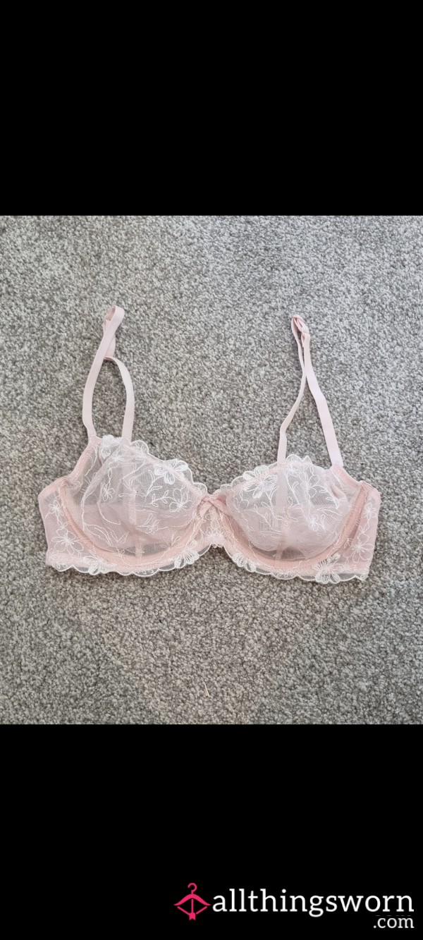 Pretty Peachy Pink, Lace, See Through Bra
