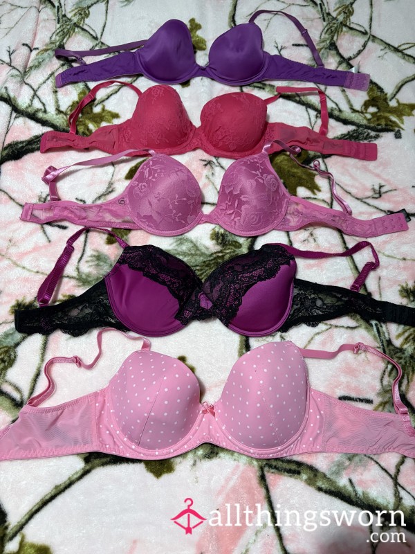 Pretty Pinks And Purples Girly Bras 34b And 34c Worn For A Day By Me Petite Little Suckable Titties 😛