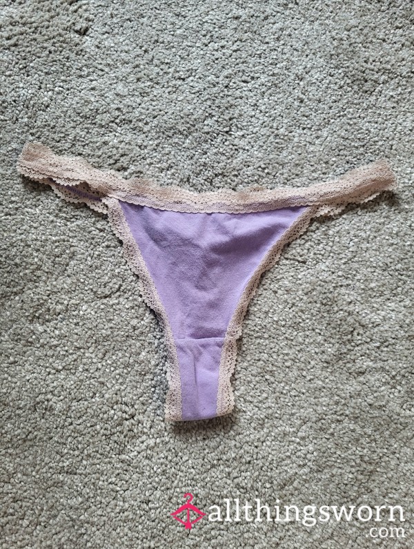 Pretty Purple Cotton Thong With Lace 😊🥰
