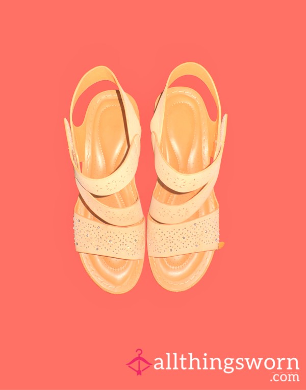 Pretty Tan Sandal Wedge High Heel Shoes