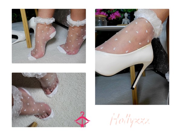 Pretty White Frilly Nylon Sox Worn By Holly
