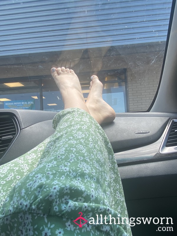 Pretty White Toes In A Green Flowy Dress In Natural Sunlight