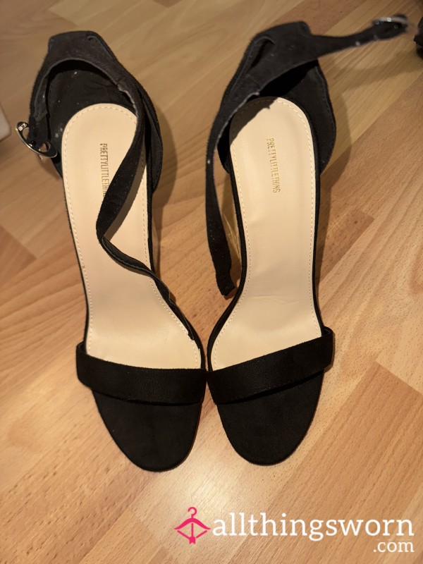 PrettyLittleThing Black Clear High Heels (Size 4) Worn 🖤