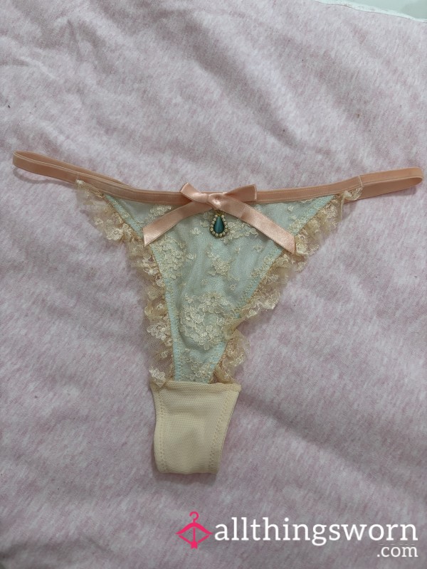 Princess Style Peachy Lacey Bow Thong With Jewel