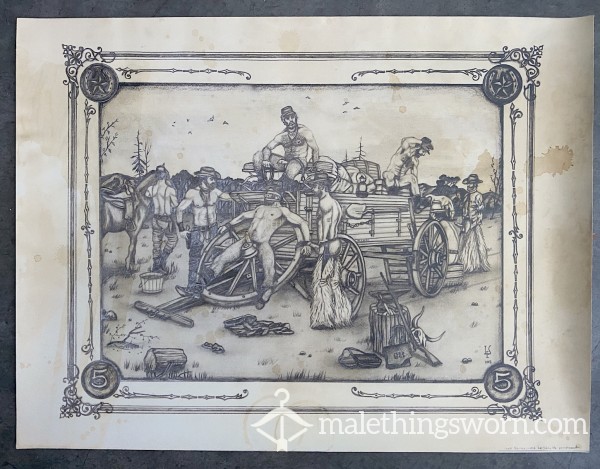 Print Soldiers Vintage Erotic Pencil Drawing Art