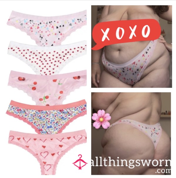 Printed Thongs With Lace Trim
