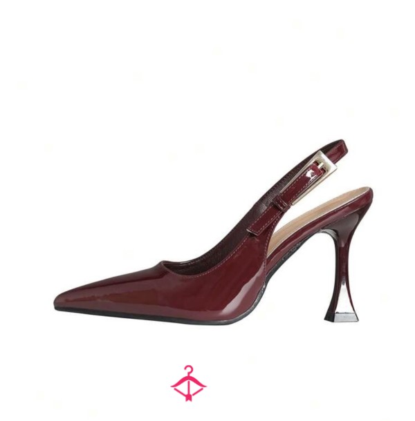 Size US9.5 PU Burgundy Pointed Toe Backstrap Pumps