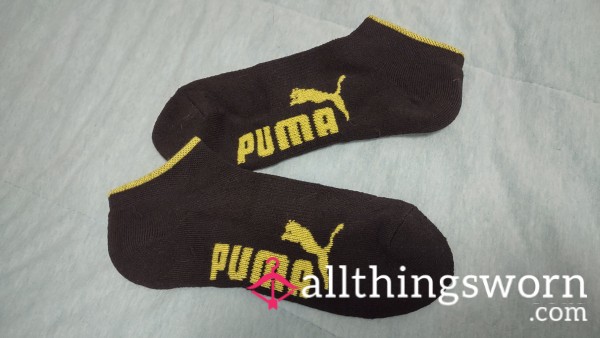 PUMA Cushioned Ankle Socks Black With Yellow Gym Wear