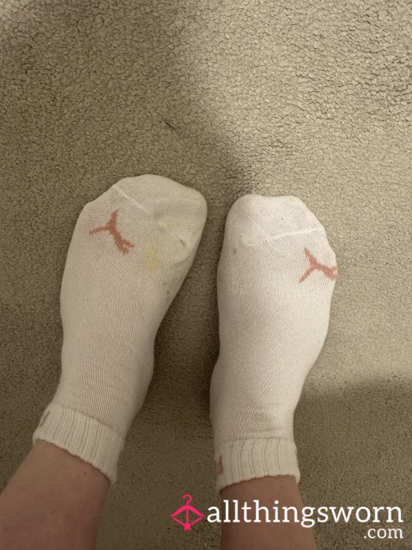 Puma White Mid-crew Socks Worn For 7 Days