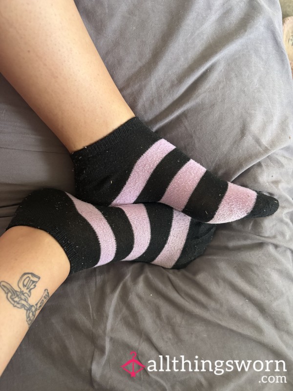 Purple And Black Striped Socks