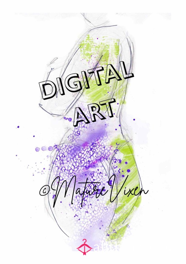 Purple And Green Digital Portrait Of Nude