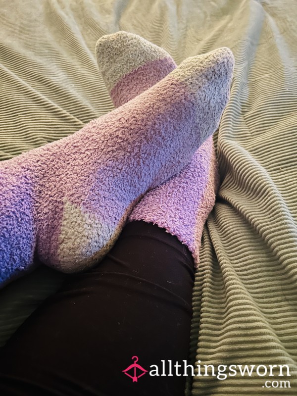 Purple And Green Fuzzy Socks