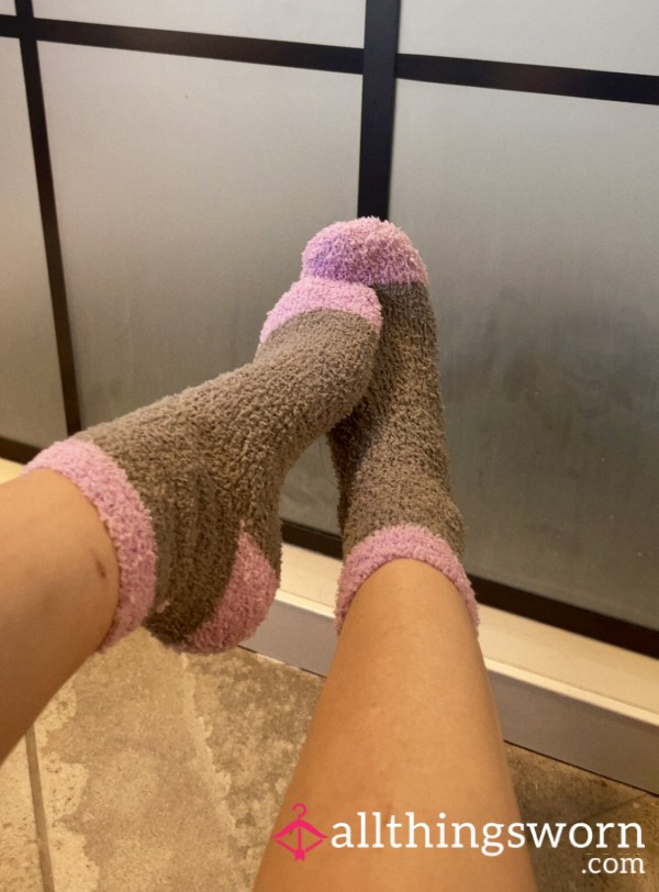 Purple And Grey Fuzzy Socks