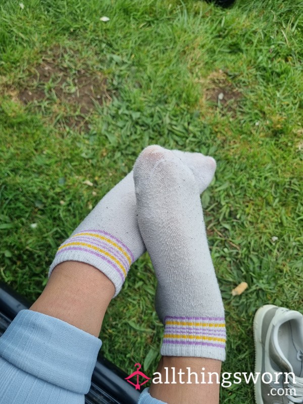 Purple And Orange Ankle Stripped Socks