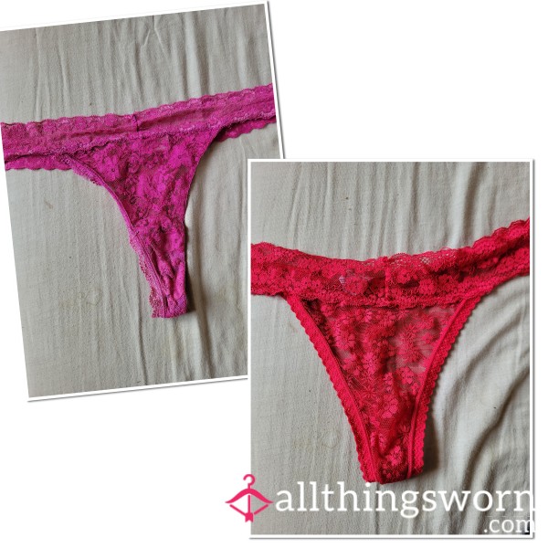 Purple And Red Well Worn Lace Thongs