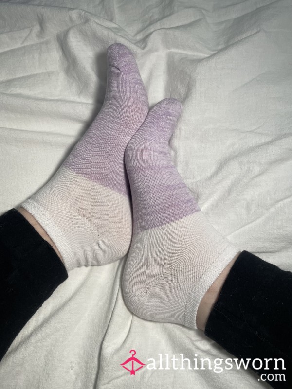 Purple And White Ankle Socks