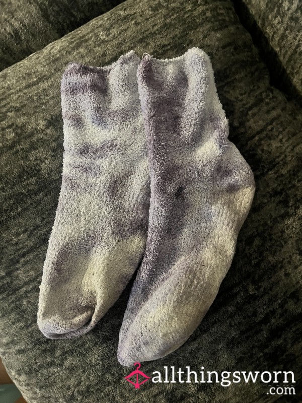 Purple And White Marbled Fuzzy Socks