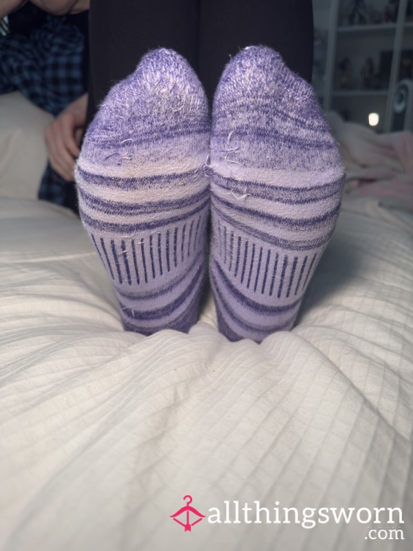 Purple Athletic Ankle Socks | 4 Days Worn | Lawn Work + Gra** Stains