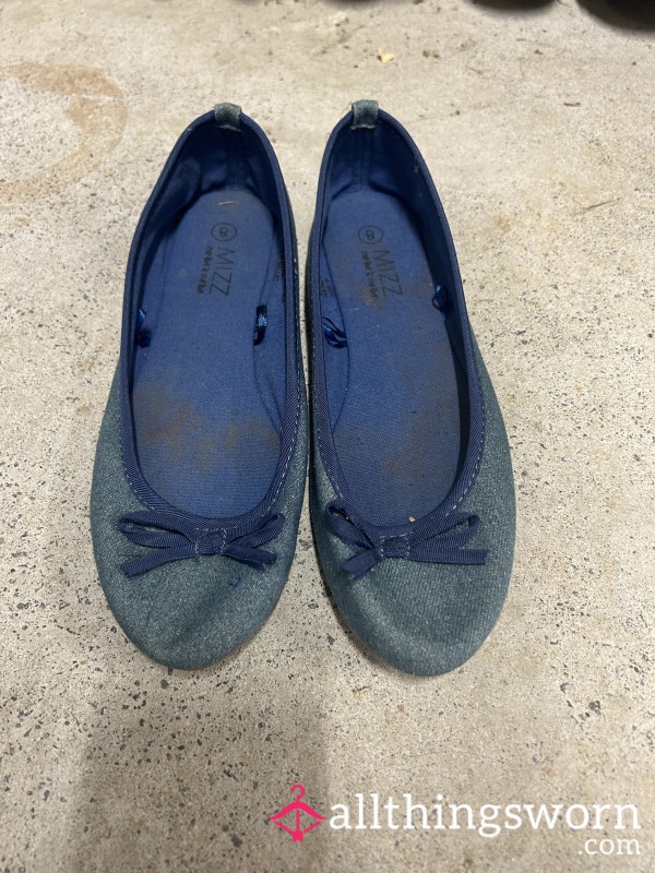 Blue Ballet Flats Worn And Loved