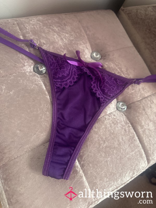 Purple Bow Satin Thong