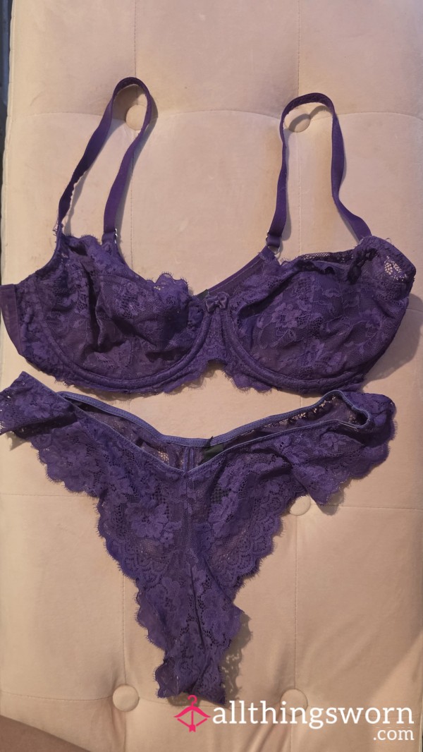 Purple Bra And Panty, Well Worn 36DD, Include Photo Set