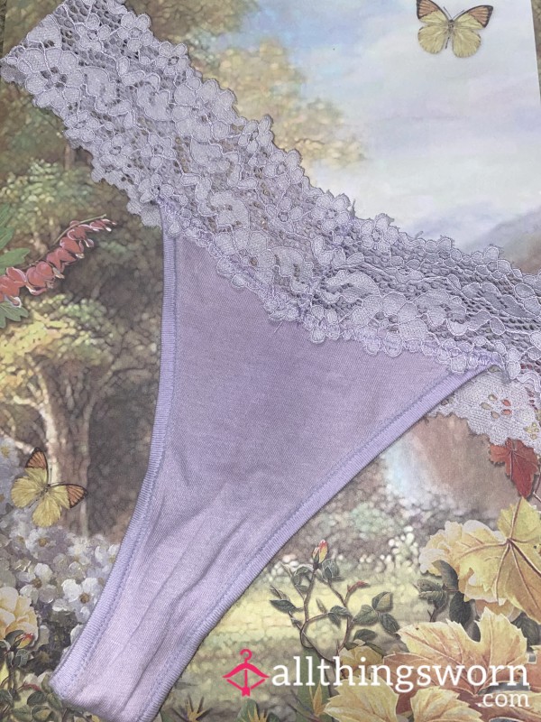 Purple Cotton Panties With Lace Waist Band