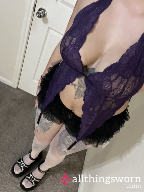 Purple Flor*l Lingerie With Matching Thong