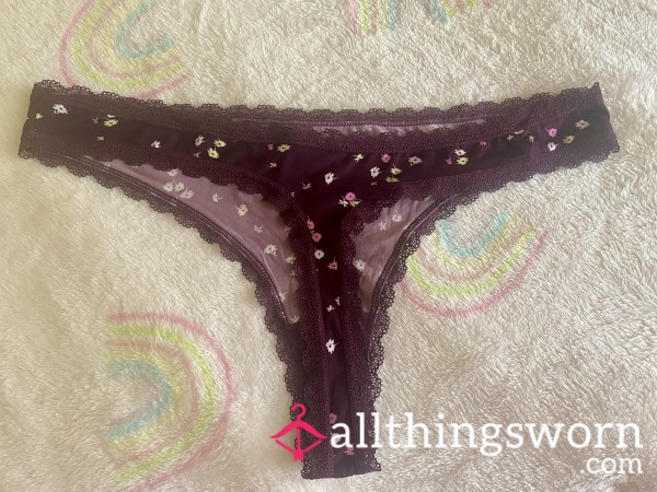 Purple Flor*l Panties/thong With Lace