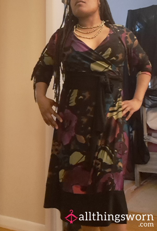 Purple Flor*l Print Wrap Dress SzL