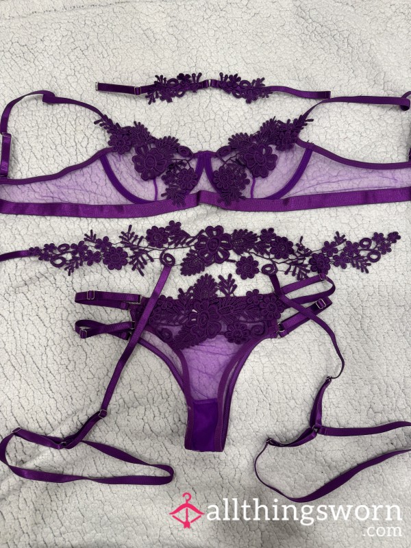 Purple Flower Lace Lingerie