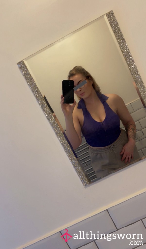 Purple Halter Neck Crop Top Worn, Open Back & Shoulders, Stylish & Flattering 📦 UK Delivery Included. 🌍 International Shipping Available. 📸 Photo Set Included 🔥
