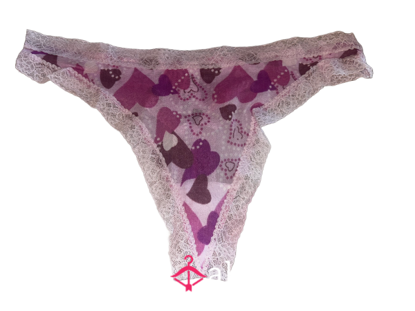 Purple Heart Print Thong W/ Lace Accents