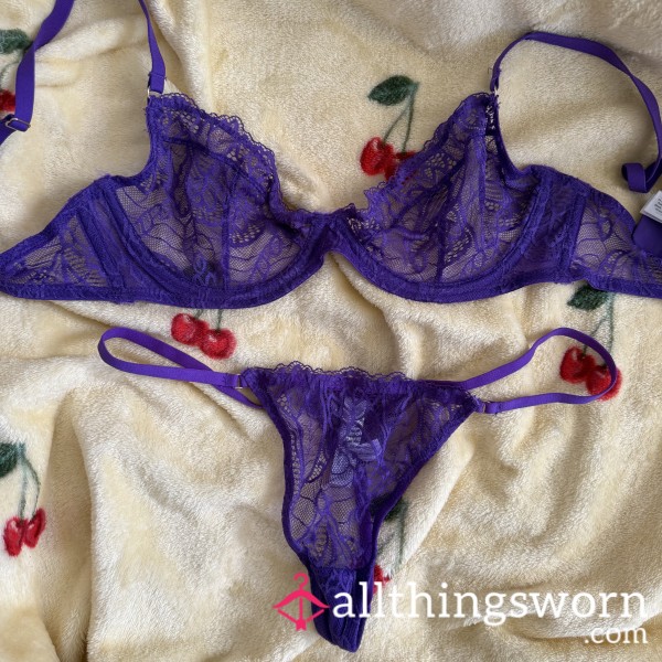 Purple Lace Bra & Gstring Set