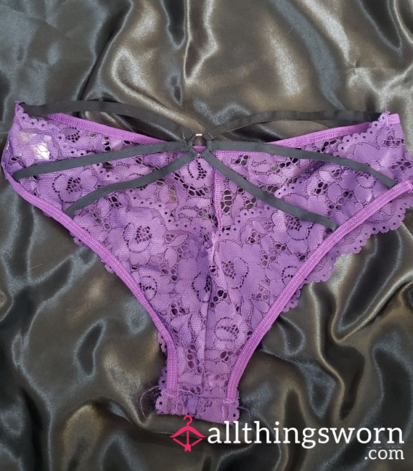 Purple Lace Panties With Black Straps