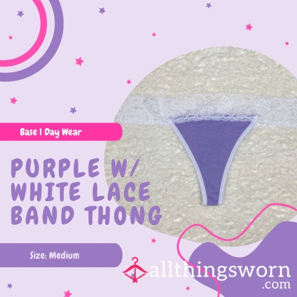 Purple W/ White Lace Band Thong