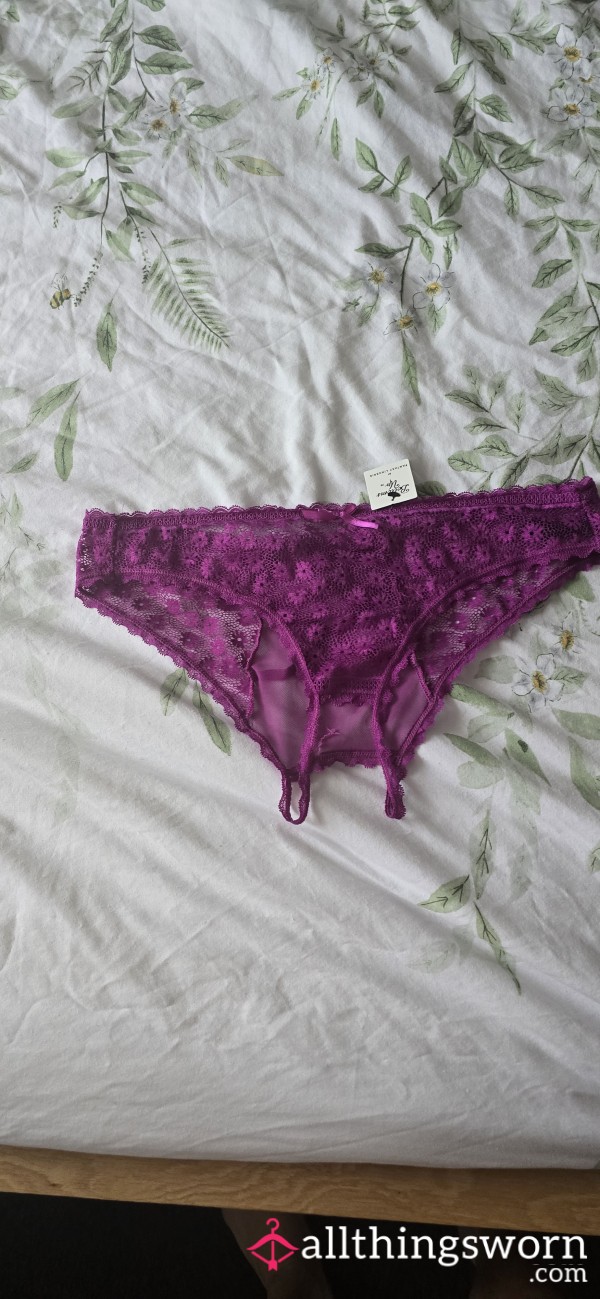 Purple Lacy Crotchless Knickers