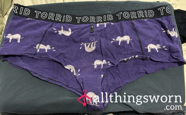 ~PURPLE LAZY SLOTH PRINT COTTON BOYSHORT PANTY~