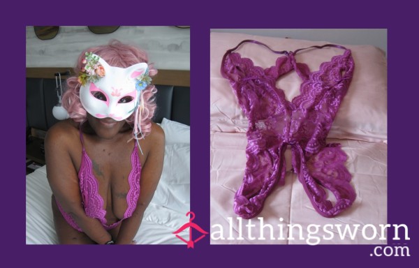 Purple One Piece Crotchless Lingerie