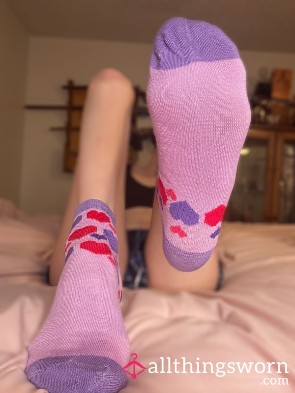 Purple & Red Heart Ankle Socks