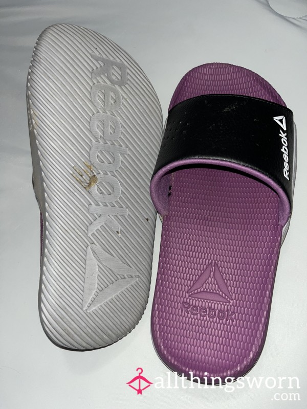 Purple Reebok Slides