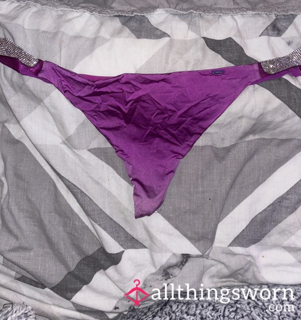 Purple Rhinestone Satin Thong 24 Hour Standard Wear