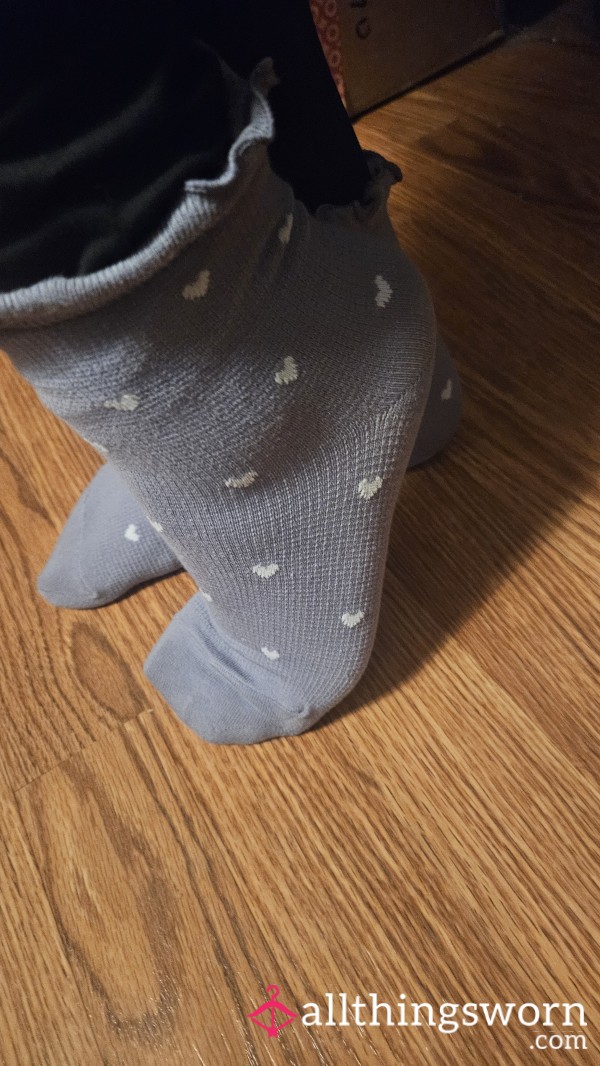 Purple Ruffle Socks With White Hearts