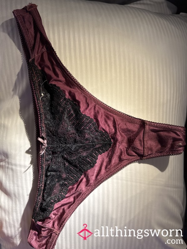 Purple Satin And Black Lace Panties