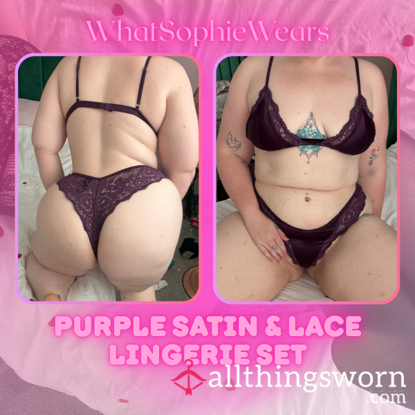 Purple Satin And Lace Lingerie Set