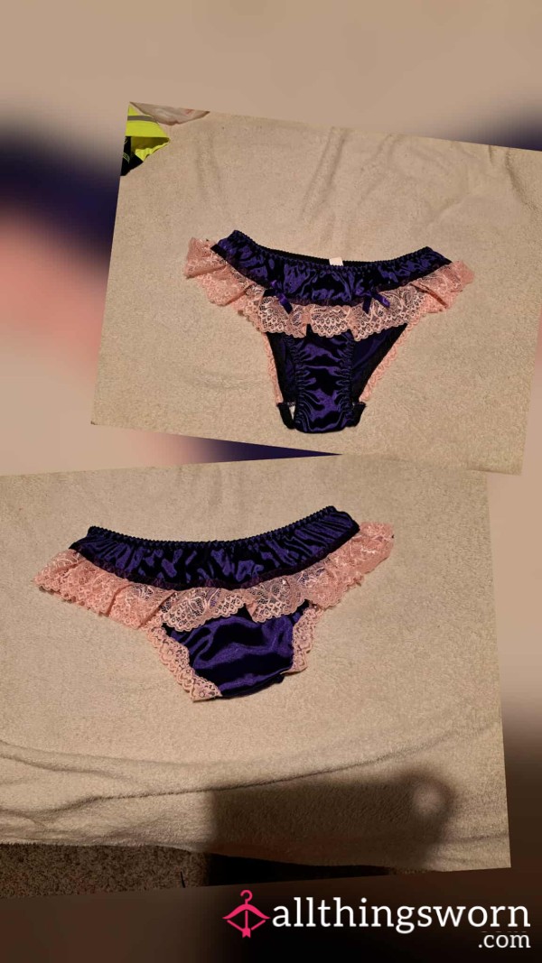 Purple Satin And Pink Lace Frilly Panty - Sissy Dress Up - Small