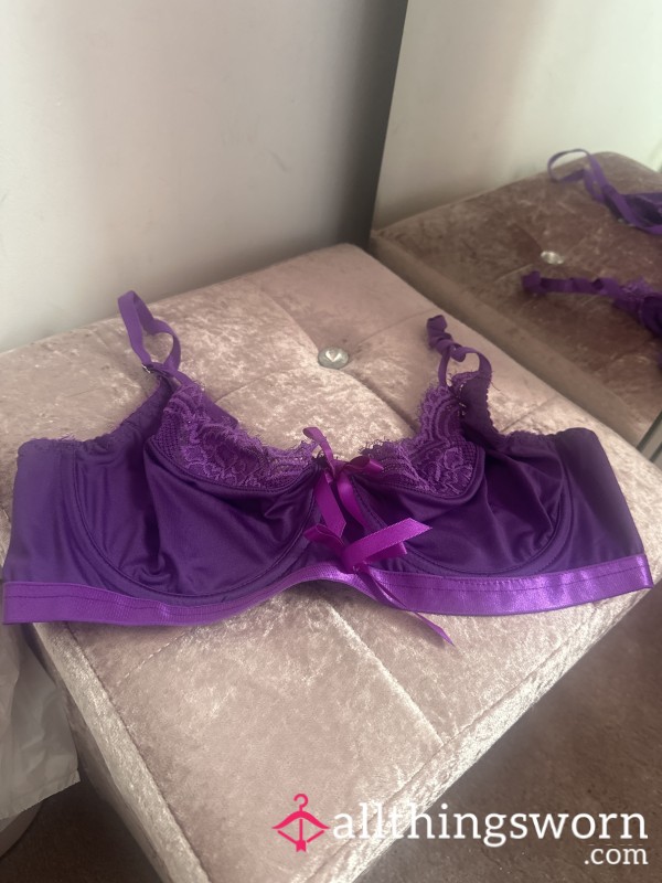 Purple Satin Bow Bra